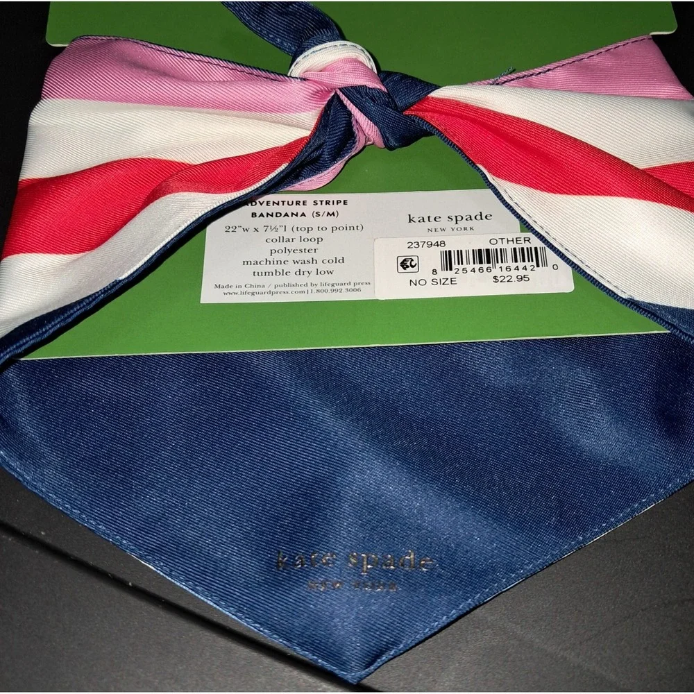 Kate Spade Reversible Bandana, Red, White, Pink and Blue, S/M 22